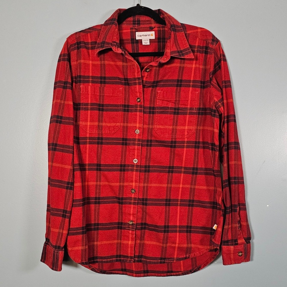Carhartt Youth L (12/14) Red Black Plaid Flannel Shirt – Rugged Workwear Button